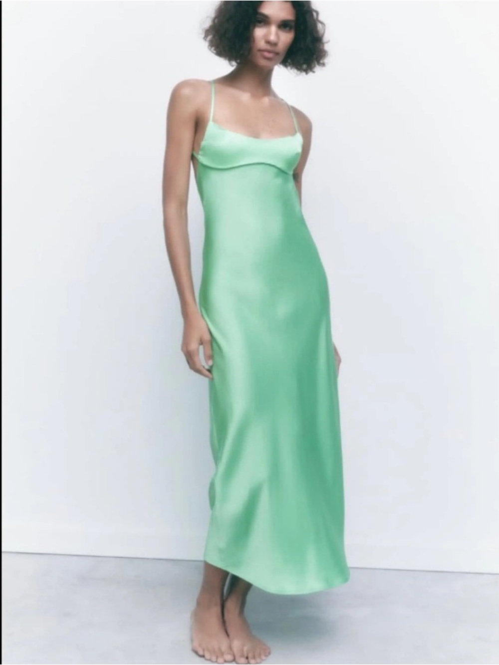 Zara Satin Green Midi Dress NWT